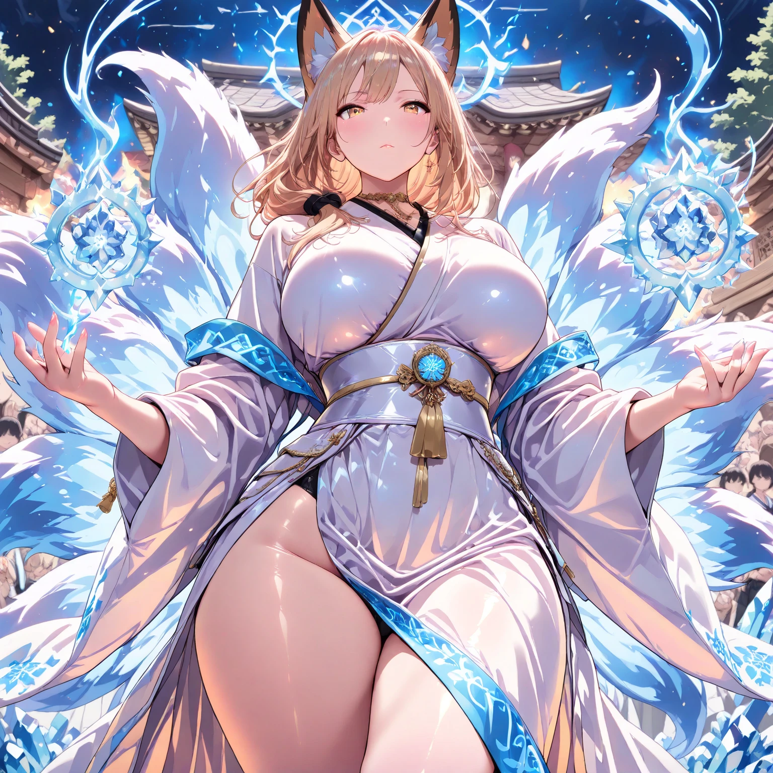 Highest quality, masterpiece, Ultra-high resolution, female、Big Breasts、Fox Beastman、Triumphant、この美femaleに負けて手コキで
