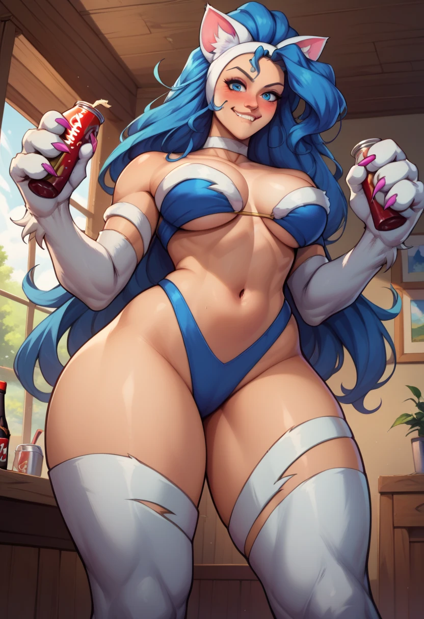 Unicorn stripper bikini snorting cocaine at the table stoned