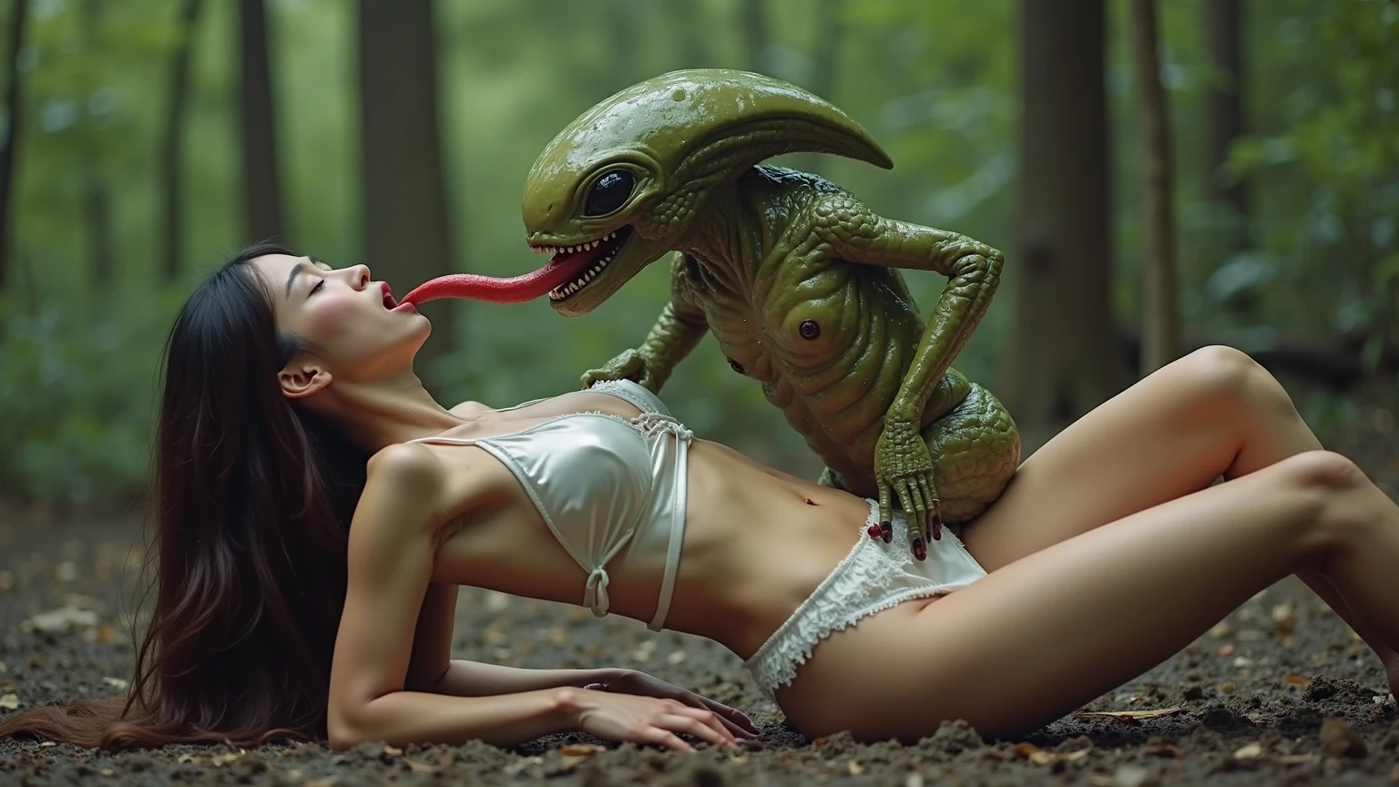 Kate Mara, (age 25, nude) is engaged in lesbian sex with her android (female, neon highlights, not very human, 6foot long tongue), rocket ship, alien landscape, large plants waving penis tentacles, tentacle monsters roam the alien plains, 2 suns in sky
