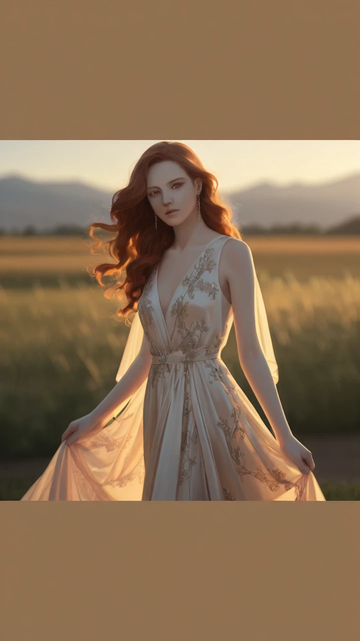 Photorealistic painting ((full body)) portrait of ((stunningly attractive)) redheaded woman, cleavage, ((perfect feminine face)), ((topless)), (+cascading locks of fiery red hair), (+delicate freckles), glitter, wearing a dress, intricate, 8k, highly detailed, volumetric lighting, digital painting, intense, sharp focus, art by Artgerm, Greg Rutkowski, and Alphonse Mucha, cgsociety