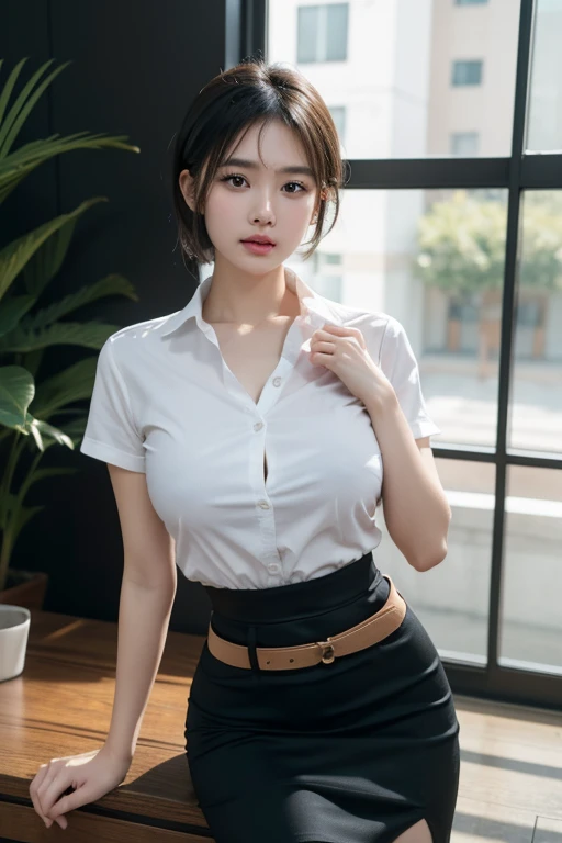 (Best Quality,4K,8K,hight resolution,masutepiece:1.2),Ultra-detailed,(Realistic,Photorealistic,Photorealsitic:1.37),nffsw,nffsw,Professional,Portrait,Beautiful detailed eyes,Beautiful detailed lips,extremely detailed eye and face,longeyelashes,Curly hair,Confident smile,Serious expression,Naked,Unbuttoned white Y-shirt fully open,Breast exposure,Beautiful udder ,School teacher with glasses,Dark gray short skirt that emphasizes the lines of the body,very thin waist,Exposing thighs,White stockings,Stand in front of the chalkboard,Teach with passion,Students listening intently,Clean and organized classrooms,Bright and natural lighting,Vivid colors,Soft shadows,Show off your knowledge,Interactive teaching style.