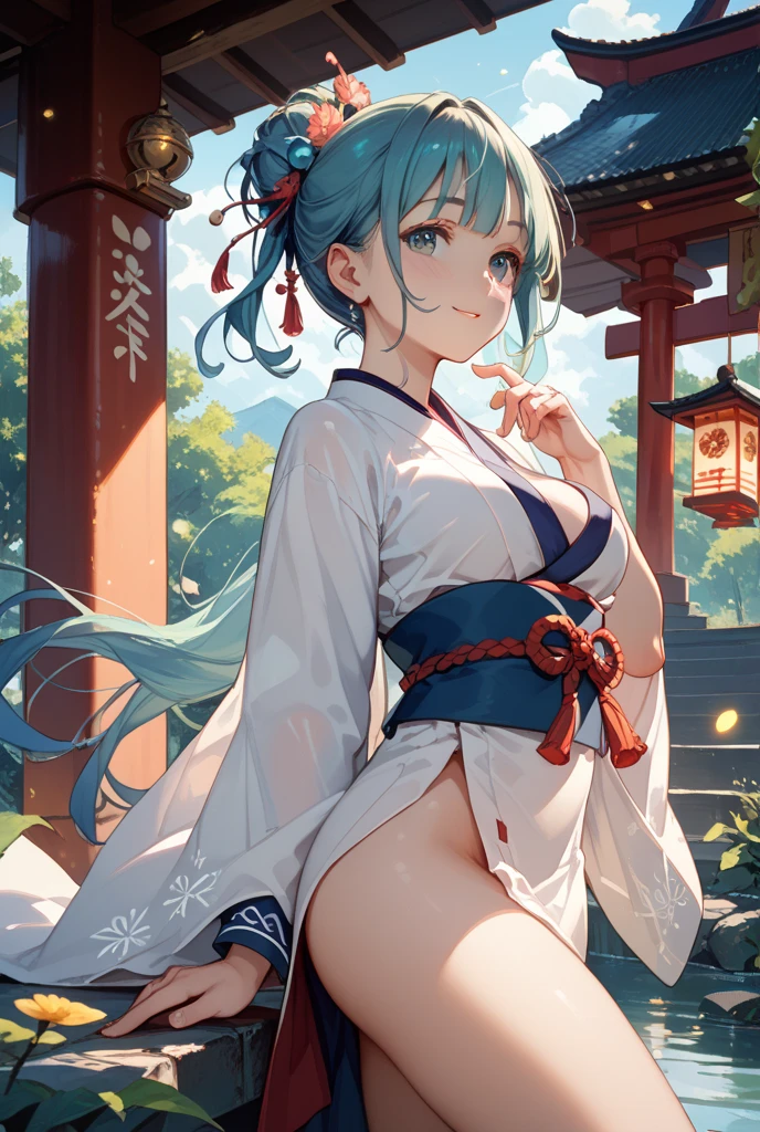 (photorealistic:1.8, highest quality:1.8,8K masterpiece:1.8,High resolution,muste piece:1.8,RAW Photos,cinematic lighting),No split screen, (1 android girl:1.3)、Completely naked、full body tattoo、beautiful big breasts、choker、Nipple piercing、kimono、Furisode、beautiful butt,beautiful thighs,plump nipples、Nipples are visible through the costume,cameltoe,Body painting with a pop design drawn all over the body、pop art design、cutting edge fashion、conceptual art、(Beautiful shining green-orange-blue-white hair:1.5)、Impassive、(back view、back pose:1.3)