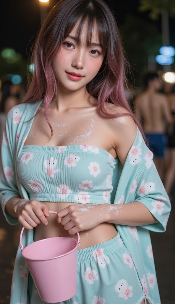 Inside the Starbucks store、16 year old school girl in uniform、Eat cake、Drink coffee、Heart Necklace(smile)((Emphasize cleavage))
(((A pink and blue floral bra is visible.)))