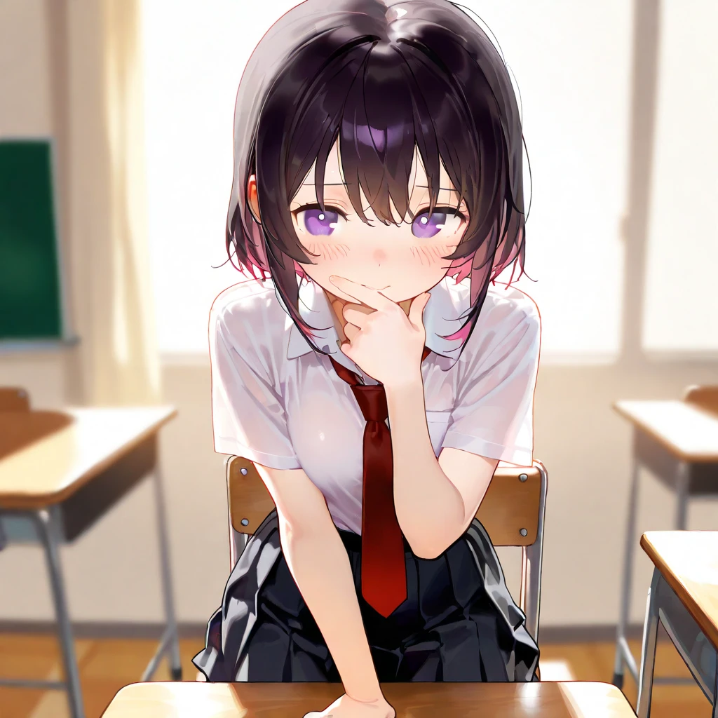 One girl with black bob hair、Blazer uniform、Half naked、Sexual violence、Being touched by a man、Standing posture、classroom、Shyness、Crying face、resistance、fear