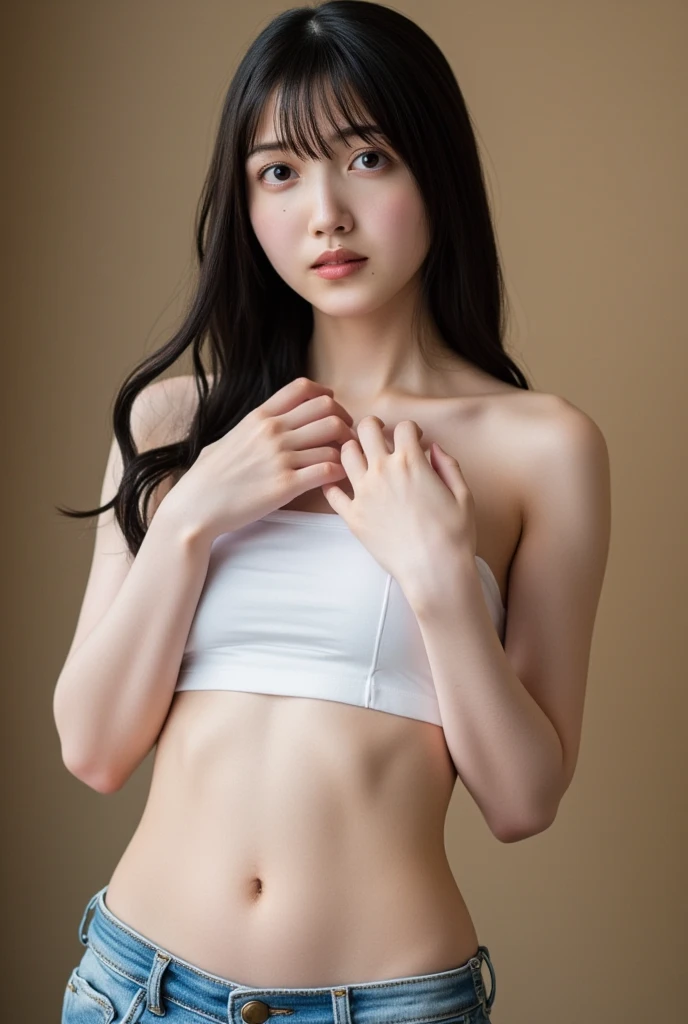((Top Quality, 8k, Masterpiece: 1.3)), 1 girl, Side Shot: 1.2, Beautiful Japan woman with small,,, slender abs: 1.3, (casual hairstyle, small: 8.2), bikini, indoor, super detailed face, detailed eyes, double eyelids, full body