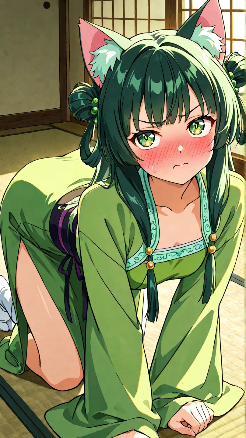Maomao from The Apothecary Diaries, anime style, wearing cat ears