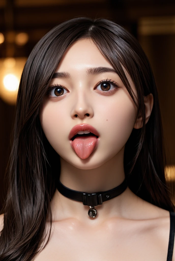 Emery Ratajkowski,rolling eyes, tongue out, long tongue, drooling, ahegao, retina, textured skin, anatomically correct, high details, high quality, ((Dark Eyes,black eye)),Very beautiful face and eyes, Big eyes, 1 female、Real skin type,Pores are visible,