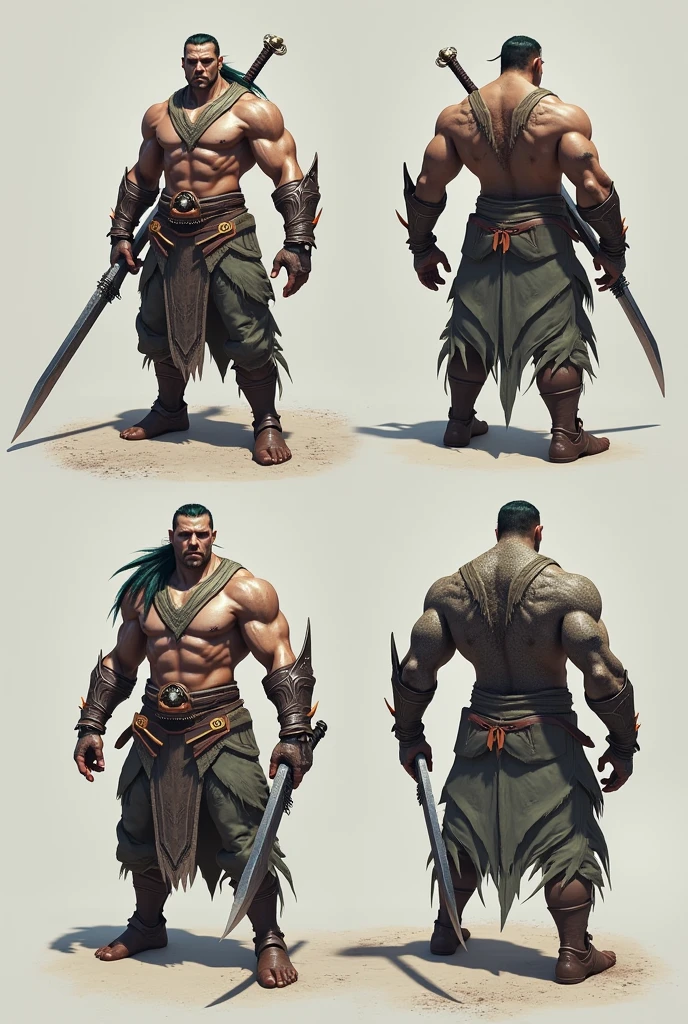 Game character standing drawing design，Creatures of Paradise，Strong limbs，Muscle explosions，massive wings，feater，Sunny and positive，Huge broad sword，Fighting posture，（full bodyesbian：1.4），with black background，clean backdrop，depth of fields，high light，Real light，Ray traching，OC renderer，UE5 renderer，Hyper-realistic，best qualtiy，8K，Works of masters，super-fine，Detailed pubic hair，Correct anatomy，