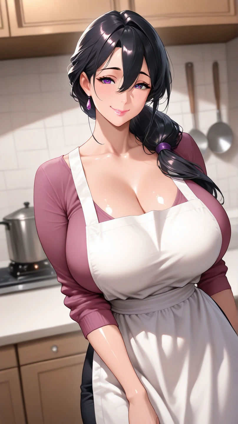 Anime girl in purple top and white skirt posing in front of the window, OPPEIN, Beautiful charming anime woman, Katsuragi Misato, Attractive anime girl, Nicole Robin, Maya Fei in Ace Attorney, Beautiful anime woman, Big breasts, Beichuan Ma Lin fan art, Charming anime girl, Beautiful seductive anime teen, (Huge breasts、Cleavage, cleveage、Big Ass、Thick thighs)), Perfect body