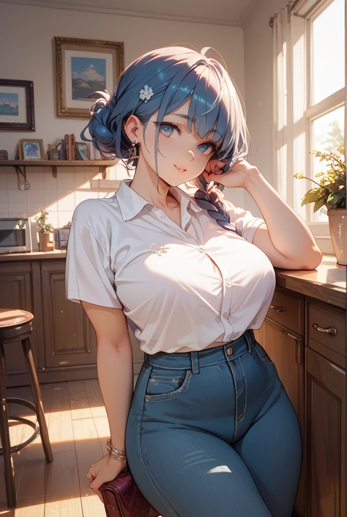 best quality,masterpiece,highly detailed,ultra-detailed,
haddonsundblom,__ro art by (Carl Larsson:1.2),(post-Impressionist),,((oil painting)),soft lighting,COOL,cammy sf6, 1girl,solo,blonde hair, short hair,blue eyes, large breast, scar on cheek , face,nose blush,(half-closed eyes),detailed eyes,looking at viewer,(smile:1.3),bigass bighip、FUCK FUCKOFF SEXY zoom up 1girl, beautiful, lazy, high ponytail, ((((dark cyan hair color)))), blue eyes, huge breasts, boucing breasts, standing, wide hips, thick thigts, apartment, senounatsuru, ((((non striped white t-shirt))), ((((white and blue striped panties)))), belly, (((chubby)), (((huge butt))), from behind, futuristic girly apartment bedroom, indoors,senounatsuru, poker face
