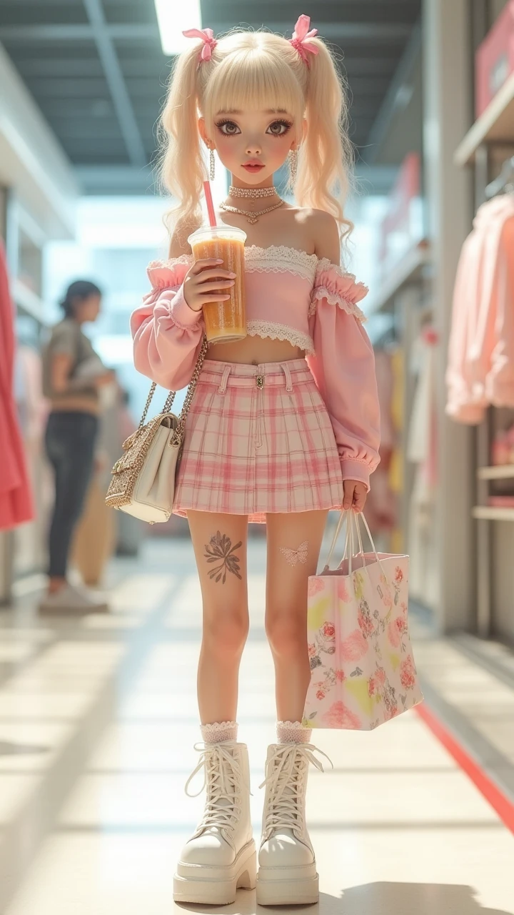 a plastic bag with three barbie boxes inside, realism