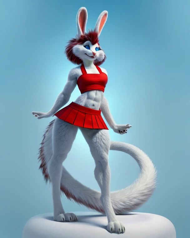 Rogue the female kangaroo, red belly dancer outfit, red hair, red lipstick, red boots, full body, tiny toons style