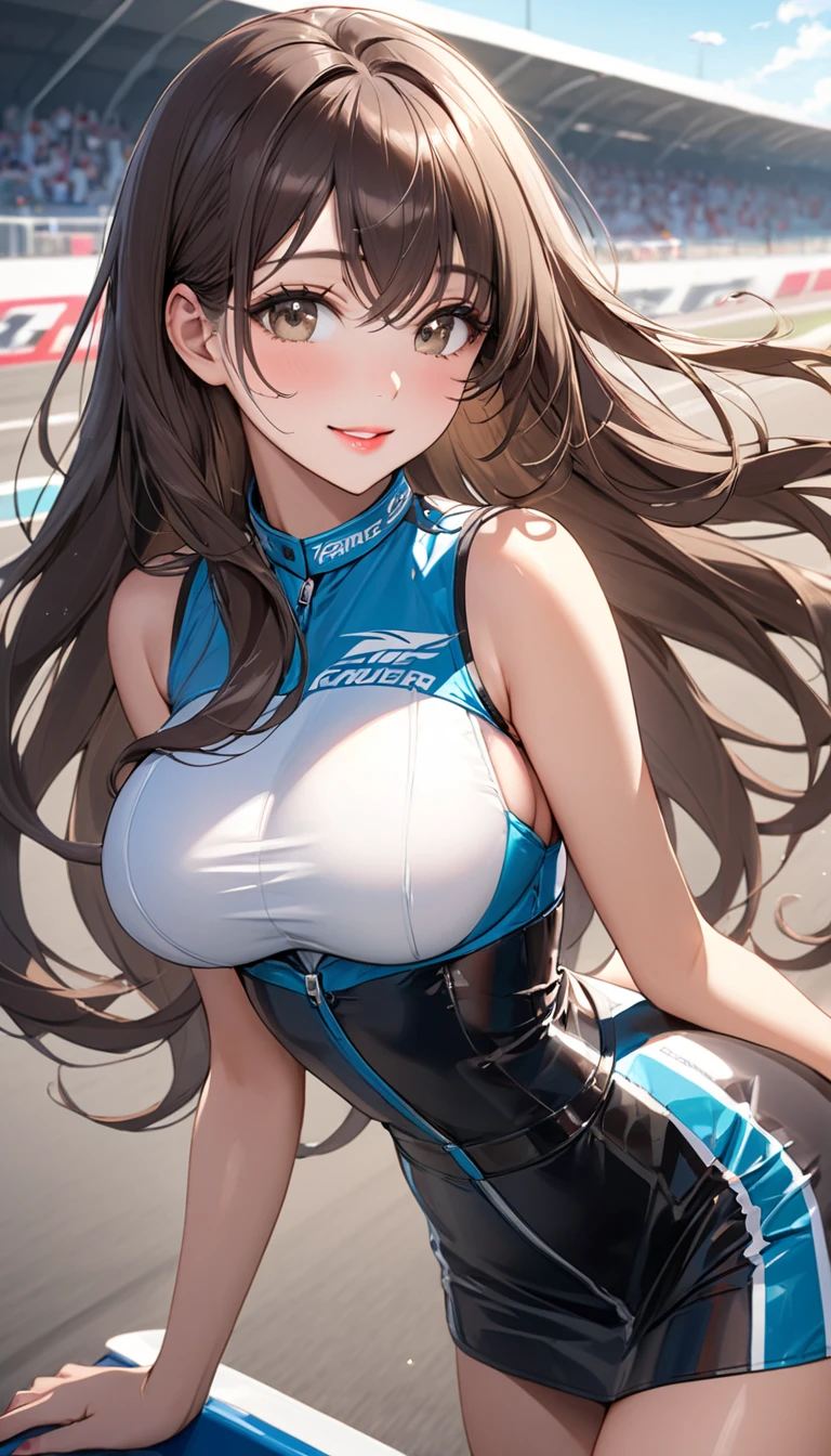 master-piece, bestquality, 1girls,16 years old, View viewers from front, HD, slight smile, big tits, cleavage, tights cloth, bodysuit, tiny body, outdoor, mountain, headphones, whisker markings