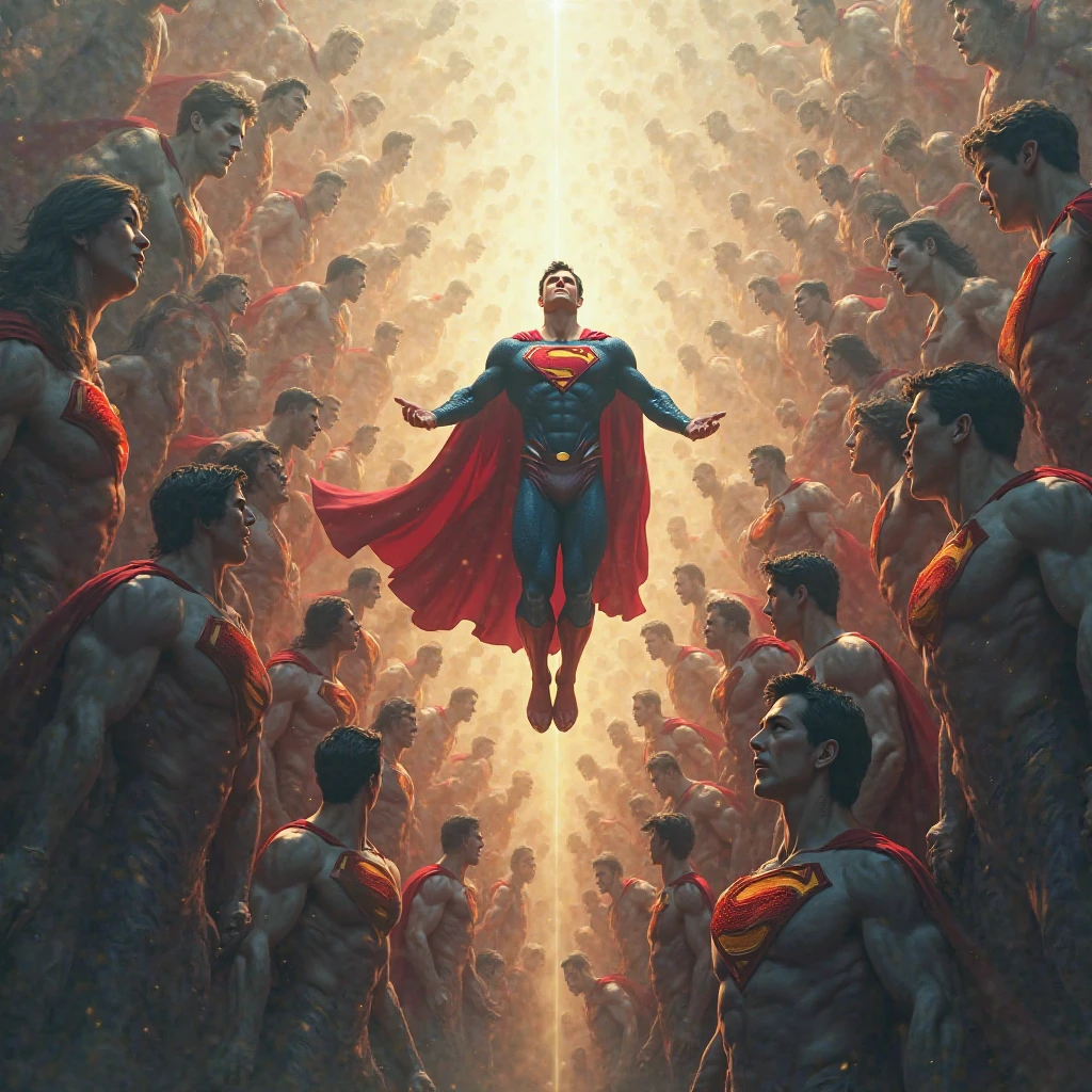 Image of Superheroes that includes Superman, the red grasshopper, Plato and Aristotle