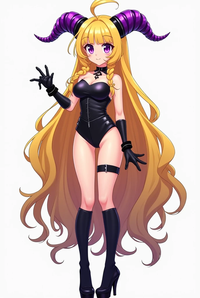 1girl, solo, , looking at viewer,,evil smile, BERTIE,lightblue, navel leotard,elbow gloves,thighhigh boots,Highly detailed CG Unity 8K wallpaper, perfect lightingofficial art,short pants,(beautiful_face:1.5),(narrow_waist),,Highly detailed CG Unity 8K wallpaper, perfect lighting, anime screencap, retro artstyle, anime coloring, traditional media,evil huge laugh,lipstick,black and dark aura backgroud,sadistic,shaded face,single braid,smile bad,