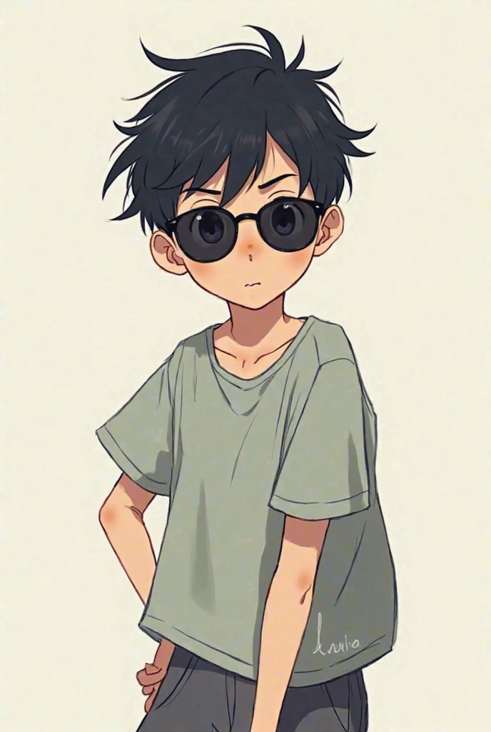 Anime, boy, black hair, black eyes, palm tree pattern shirt, height 160, curtain haircut, 