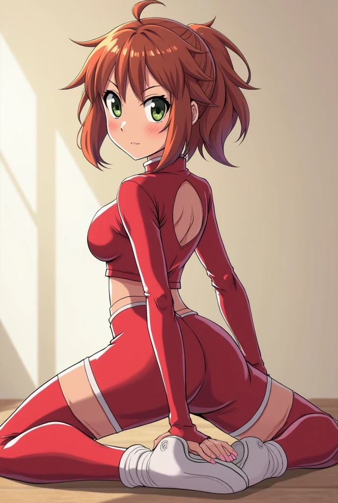 high quality, Very detailed, 8k, 1 girl, erotic, NSFW, 18+, shorts upskirt tight, hot upskirt black bike shorts, looking back,kneeling in bed, pokemon may, pokemon trainer emerald may, marked pussy in shorts, Orange shirt, Masterpiece, Best Quality, Very detailed, black fur,short hair, crotch screen, showing coño though ass, sex, +18, legs open, ass focusing on the viewer, anime girl with a big ass, the anime girl is crouching, Thighs!!!, Thighs focus, Thighs!!!!!!, female protagonist 👀 :8, Thighs close up, Thighs, fanart de high quality, ass in the center of the camera, rear view from below mostrando el lindo culo con las legs open, kneeling in bed y manos apoyadas, legs wide open. ass up, smiling, ass up, rear view from below, View from below, vagina visible through the ass, raised ass!!!!, big tits, big chest