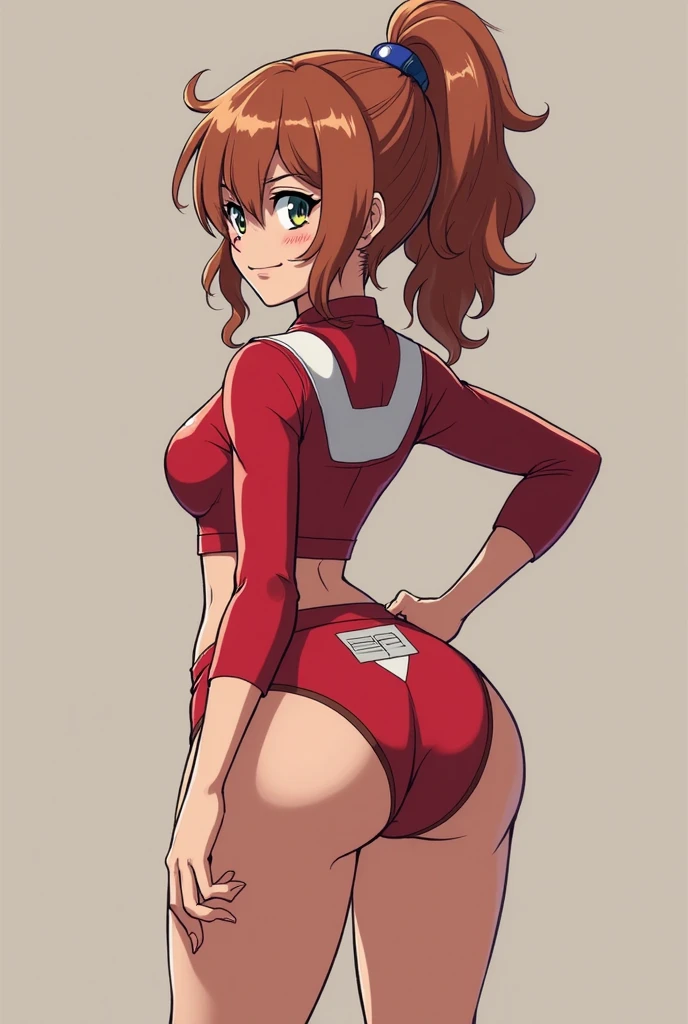 (Masterpiece, Best Quality, High Quality), from behind,Kousaka honoka,room, ultra detail hair, ultra detail face, perfect eyes, earring, blushing, embarrassed, (bodysuit:1.3)