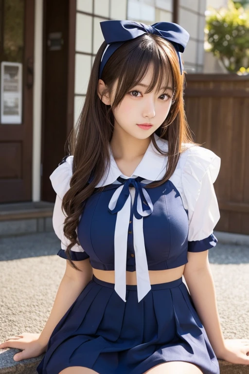 ((((highest quality))))、(((Ultra-precision CG16K wallpaper)))、(((masterpiece)))、(((Super detailed)))、(((super extreme details)))、1people's women、 woman、24 year old woman、((Japanese face))、((very beautiful face))、((Beauty:1.5))、((t semi-long hair、blunt bangs))、(shiny brown hair)、beautiful delicate eyes、brown eyes、raised eyebrows、high nose、small nostrils、small mouth、seductive lips、beautiful breasts、((C c breasts))、cleavage、pdy、(Chubbype)、perfect proportions、perfect anatomy、perfect composition、beautiful detailed shading、beautiful natural lighting、beautiful detail glow、Depth of the bounds written、(((High chroma)))、(((real:1.9)))、((vivid:1.5))、((edge:1.6))、((beautiful skin))、((skin texture))、((realな皮膚感))、(((cowboy shot、Thigh:1.5)))、((Angle seen from the front:1.5))、((shy smile:1.4))、(Eyes looking1.5)、daytime park、bright sunshine、Natural light、(((park square:1.2)))、(standing pose:1.5)、(((high school giorm、Wearing pink sailor suit、pleated miniskirt clothing:1.6)))、((earrings、Wearing a hair band:1.3))、