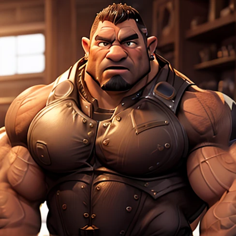 engineer_tf2, goggles, muscular male, male focus, nipples, hairy, bara, pectorals, <lora:ticktockLora-10:0.55>