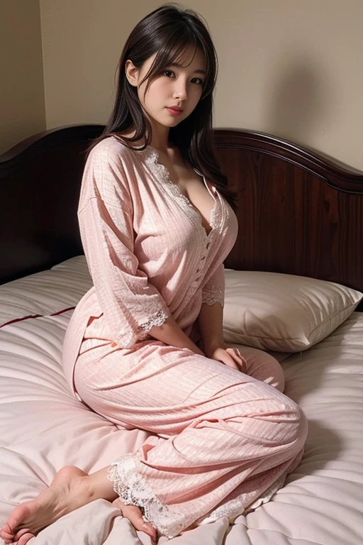 Mujer con una pijama que se le transluce sus pechos, se le ven los pechos,. Se le ven los Pezones, translucent pajamas, pelo corto, pijama abierto