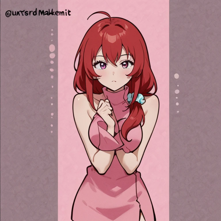 Red hair, waving, smiling, female