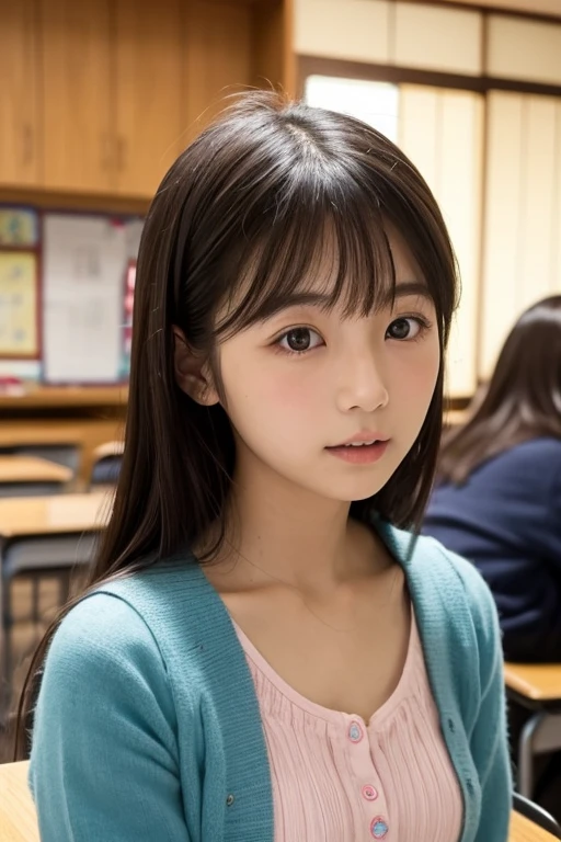 (masterpiece、high-level image quality、hightquality)、(Japan schoolgirl、Dainty and innocent、Mature face、a beauty girl)、(Perfect and complete anatomy、Full and beautiful limbs、Perfect physiology)、(((Japanese girls' high school uniform)))、bob、dark grey HAIR、Clear eyes、Gentle、unclear、Healthy and nice buddy、huge tit、beautiful foot、Classroom、Sunset small burn、Sunset from the window、Take an attractive pose、Teasing cuteness、「Come over here」The girl says、