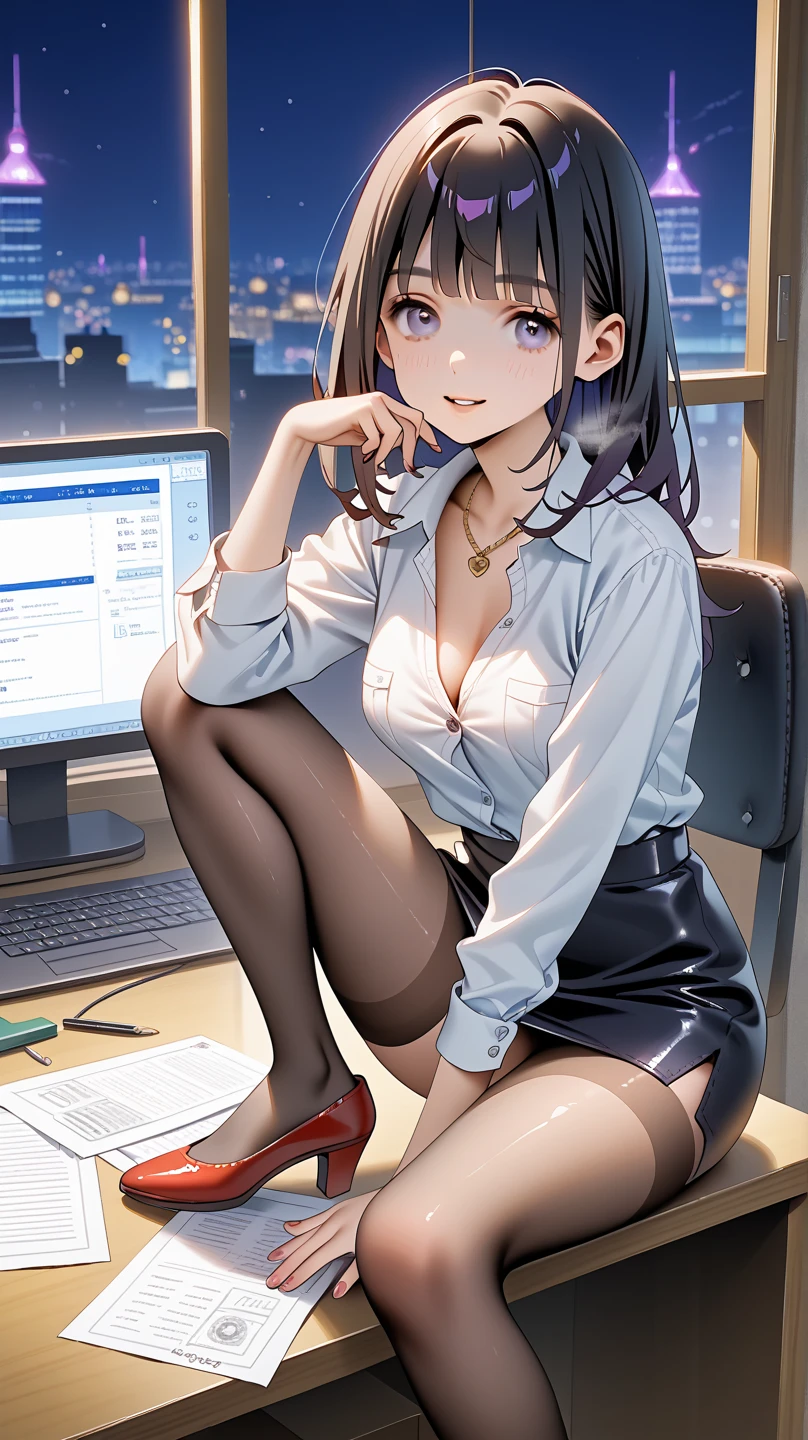(masuter piece,in 8K,Best Quality,masterpiece),(Photorealsitic,Raw photography,Super Fine Clear),Realistic light,Detailed skin,beautiful japanese female,((40 year old woman,a baby face))、Business Scene,Business Womenswear,Business suits,Office Fashion,(long skirt)、Panchira,White sexy panties look a little,pubick hair、Open your legs with your knees upright,Thin leg、A detailed eye,detailed finger、cammel toe,A slender、sexual,ecstacy表情,closing eye,Scream,in a office,a place without people,ecstacy,era of asian eyes