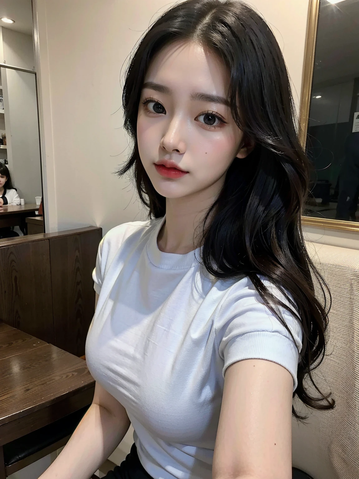 ((The highest image quality, 8K, tmasterpiece: 1.3)), Self-shot, Sharp Focus: 1.2, Cute beauty with perfect figure: 1.4, slim, ((Brown hair black)) , (white tee,pleatedskirt,Highly detailed face,Happy expression,standing on your feet:1.2),((Blue Sky City 1.3. Produced mainly by women)),Highly detailed facial and skin texture,Detailed eyes,二重まぶた,Delicate skin,realskin