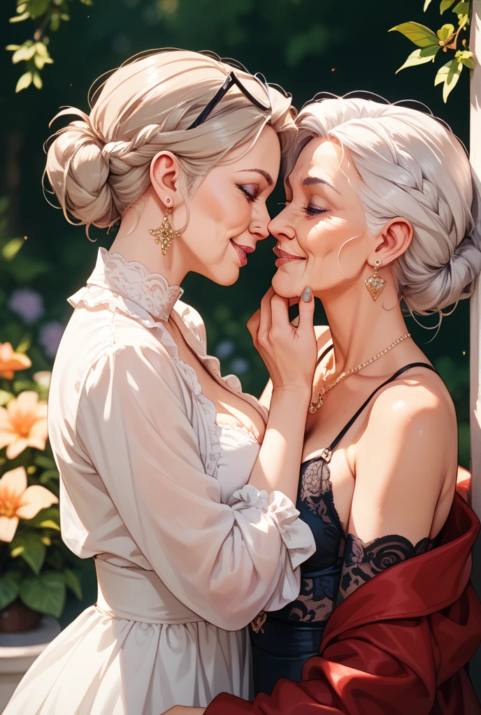 score_9, score_8_superior, score_7_superior, One person, One person, Mature Blonde Nude White Women,Old woman, Mother and son, child, hug, kiss, Put your hands on your head, Kneel, In the room,Hair tied up