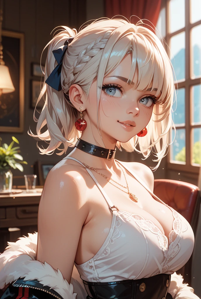 Perfect, masterpiece, (best quality, highres:1.2), 1girl, beautiful detailed eyes, beautiful detailed lips, extremely detailed eyes and face, long eyelashes, medium:oil painting, vivid colors, HDR, studio lighting, ultra-fine painting, sharp focus, physically-based rendering, extreme detail description, portraits, ((organized fingers)), curvy body, big breasts, perfect shape, facing viewer, sweaty, gorgeous, ((arms up)), sleeveless bodysuit, smiling,