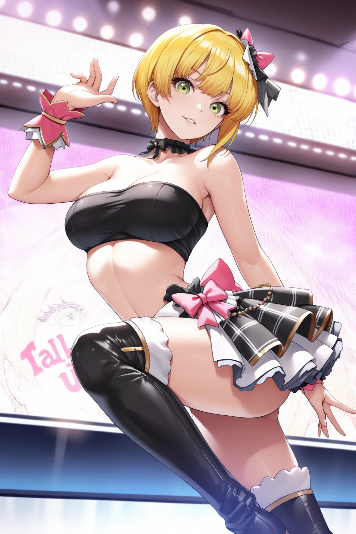 Transcendently Beautiful Girl, (masterpiece face, masterpiece eyes:1.1), (long Blonde Hair), BREAK, Flat_Chest, Huge_breasts, wide_lower back, Open your mouth and laugh smile, long eyelashes, makeup, BREAK, Bunny Girl, Rabbit ear, Rabbit tail, Enamel Leotard, wrist_Cuffs, bowtie, (fishnet tights with large mesh:1.3), high_heels, BREAK, (Five Fingers, 4fingers and 1thumb), (Bare arms, Bare shoulders), BREAK, Casino, Roulette table, Lots of coins, Masterpiece, best quality, captures a super cute moment, depth of field, ultra detailed, ultra high resolution, C4D, Octadale, 3D modeling, 8k, 16k,