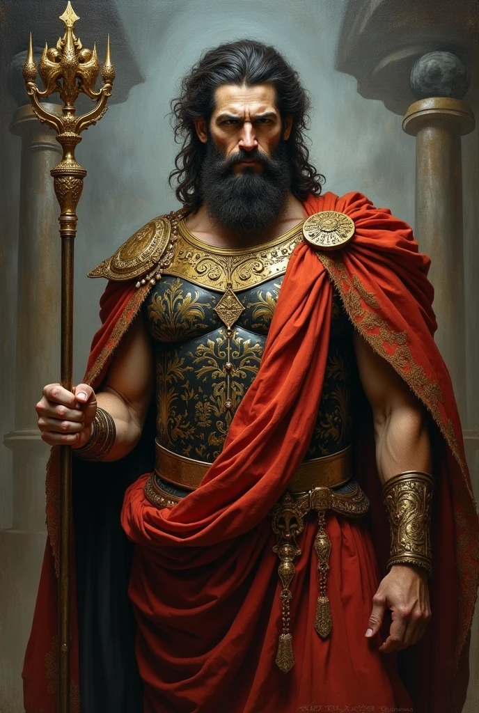 (Obra prima) (8K) (ALTAMENTE DETALHADA) (alta qualidade) pintura de um homem atletico, musculoso, em armadura romana completa com uma espada e escudo, pintura de um cavaleiro romano do seculo V, pintura restaurada, portrait of saint of the pit, pintura renascentista de um cavaleiro, segurando seu tridente, Arcanjo Miguel, saint of the pit, inspired by Mór Than, Grande Rei de Stovokor, com espada grande, Pintura de Golias, imagem de um guerreiro masculino adulto --auto --s2