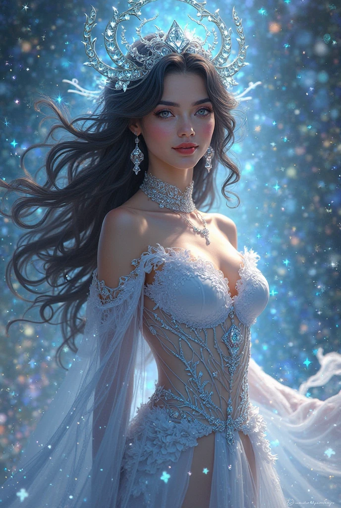 arafed woman with gigantic breast and white hair, wearing a dress formed from water on the sea, wearing an ornate outfit, ornate dress, intricate dress, elegant water dress, ornate and elegant, extravagant dress, inspired by Hedi Xandt, ornate attire, intricate outfit, ornate royal gown, ornate clothing, ornate gown, intricate and elegant, intricate detailed dress, ornate , high heels, royal dress, detailed hand, water in the body, Fire on the dress, water element, water wings, Transparent clothing, masterpiece, best quality:1.2),,(8k,highres,RAW photo,realistic,photo-realistic:1.3),(detailed skin texture,detailed cloth texture,detailed flame texture, beautiful detailed face:1.25),professional lighting,photon mapping,beautiful soft light,radiosity,physically-based rendering,raytracing, model shoot style, model shoot style, (extremely detailed CG unity 8k wallpaper), full shot body photo of the most beautiful artwork in the world, (NSFW), (Nude), (Naked), (Nipple)