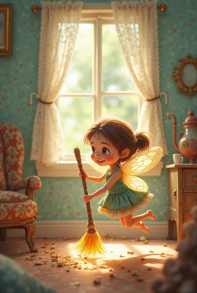 Image 7: Clara and the Water Fairy in the bathroom, with Clara turning off the shower while brushing her teeth.
