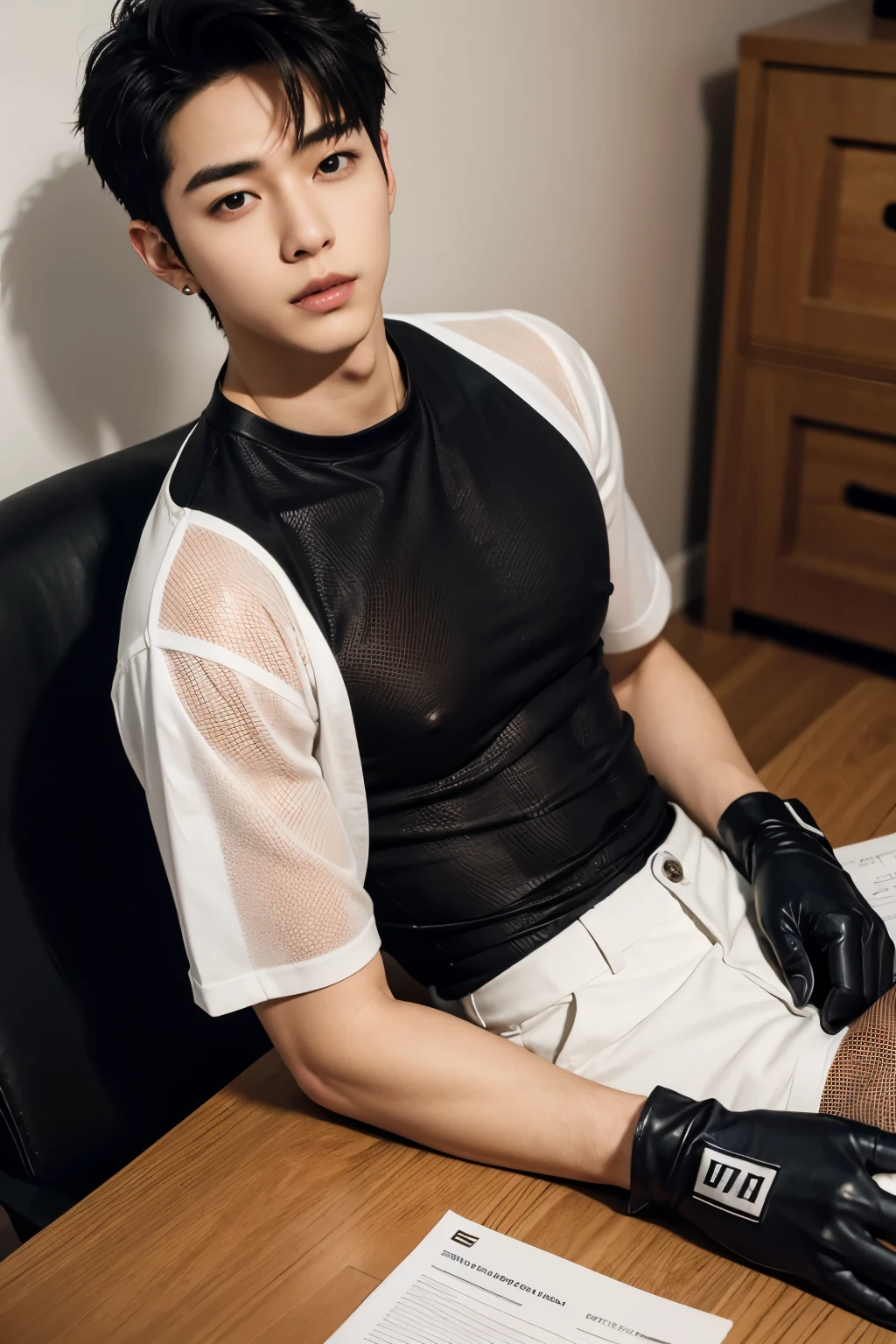 (masutepiece,High resolution,ultra - detailed:1.0),1(Boy,Robot Boy),Perfect male body,Look at the camera,Delicate eyes and delicate face,extremely details CG,Unity 8k wallpaper,intricate-detail,solo person,Detailed face, (Futuristic skin-perfect white bodysuit), Best Quality, hands visible, (White Gloves), Beautiful and delicate blue short hair:1.5 , full length shot(fls) , big thighs , big hips , insane details, hyper details , photorealistic , only male , handsome boy , puffy nipples , 16k resolution , ultra-high clarity , hyperrealism, uhd,. K-pop idol , whore , slutty whore , swollen nipples , defeat , grins ,thick thighs, thick hips , male , wide hips , wide pelvis , bare thighs , sexy ,bare hips , epic reality , ultra realism , ultra photorealistic , front view , (((only boy , only male))) , (boy ,male) , (sexy hollow bodysuit) , ((everything tight)) , ((hollow design))