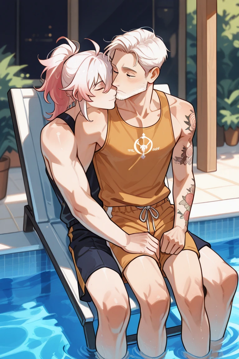 (masterpiece, best quality),Soar among the stars，Fly in the air，afloat，Lie down，Light golden feathered wings，Pink briefs，Male children,,???'s face，Flat chin,(???'s face),Pink belly hair,Pink chest hair,Pink pubic hair,Flat chin,Fine face in detail,White men's briefs,musculous,pink short hair,Bright Hair,White eyes,Keep your eyes wide open,,White briefs,White briefs,Pectoralis abdominal muscles,Strong and well-developed muscles,spread their legs,bright,Bright and vivid colors,(depth of fields:1.2),Positive audience,looking at viewert,the night