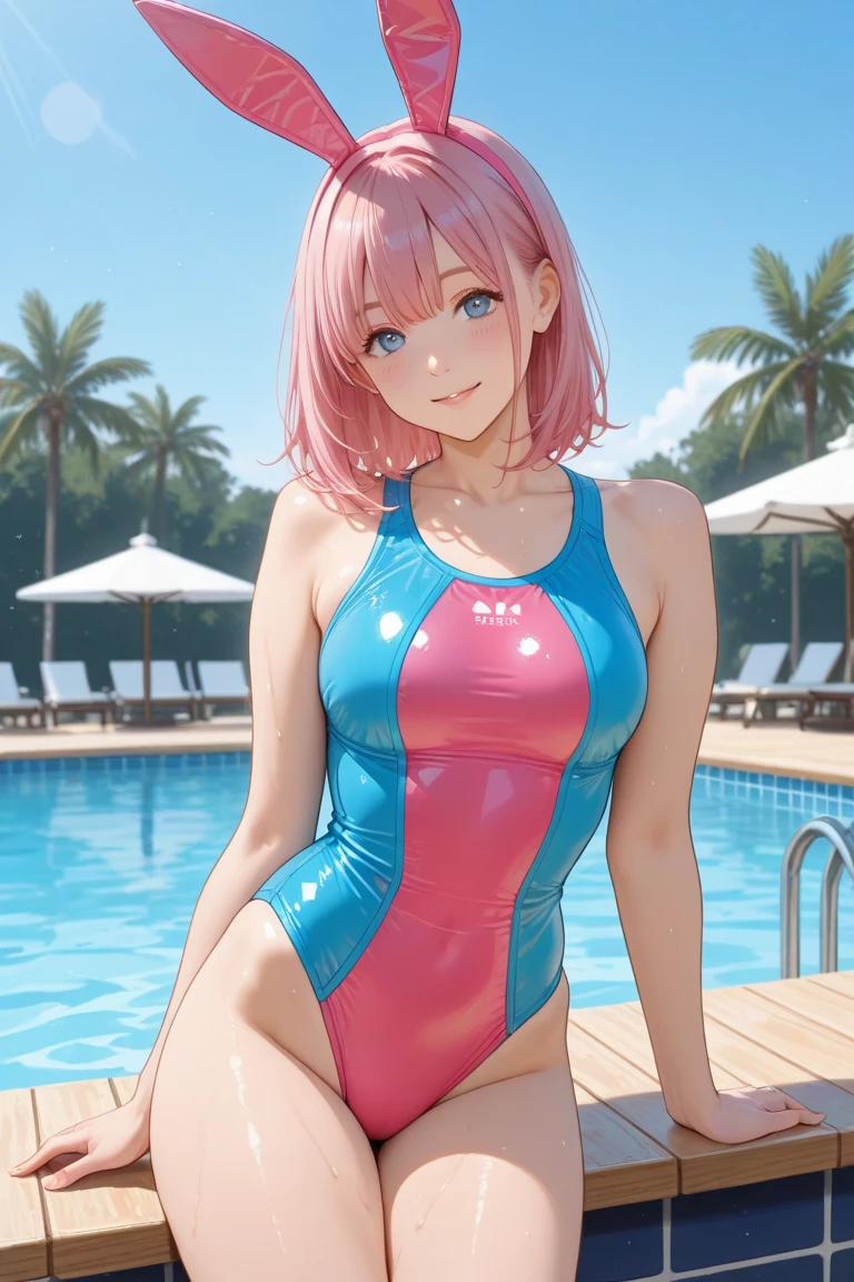 8k photo Woman in pink micro bikini by the pool Big breasts Big ass Crotch bite smile --auto --s2