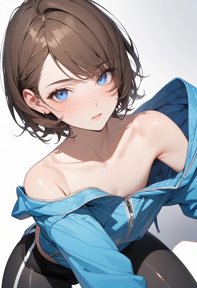 (Highest quality), (Ssuperiorer detailed), (Best illustrations), (masterpiece), score_9, score_8_superior, score_7_superior, masterpiece, 4K,
(woman), put your hands in your hair, (Small breasts:1.2), {Brown Hair, (Sideburns), (Bobcut:1.3), Curly Hair, Inner hair color}, {(Fine grain), blue eyes}, Captivating smile, blush, Earrings, White Background