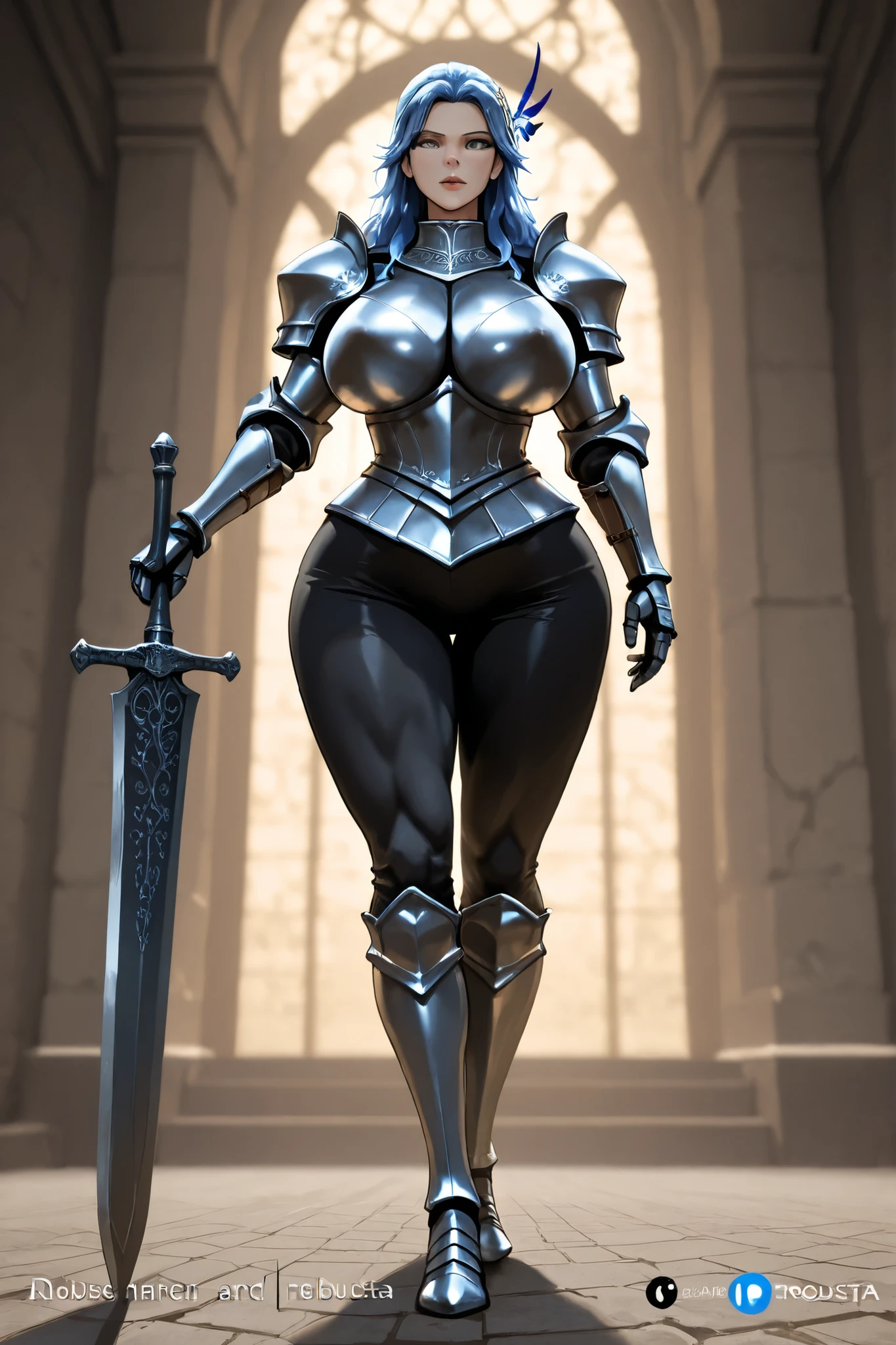 woman, bobcut, blondehair, ((black skin:1.4)), adorned in medieval armor, twerking, metal muscles, emanating a medieval elegance and marvel, armor pump boots, chrome bra, chrome silver tiara, small armband, (shoulder armor), gauntlets, ((armored bikini:1.4)), sword, shield, exposed midriff, (puffy lips:1.3), detailed eyes, ((slendered abs:1.2)),((gigantic breasts:1.4)), wide hips, (puffy lips:1.5), slender abs,rim lighting, side light, (((cinematic light))), ultra high definition, 8k, film grain,best shadow, light particles, detailed skin texture, detailed gem armor texture, detailed face, intricate details, super detailed, bright, spiked heel boots