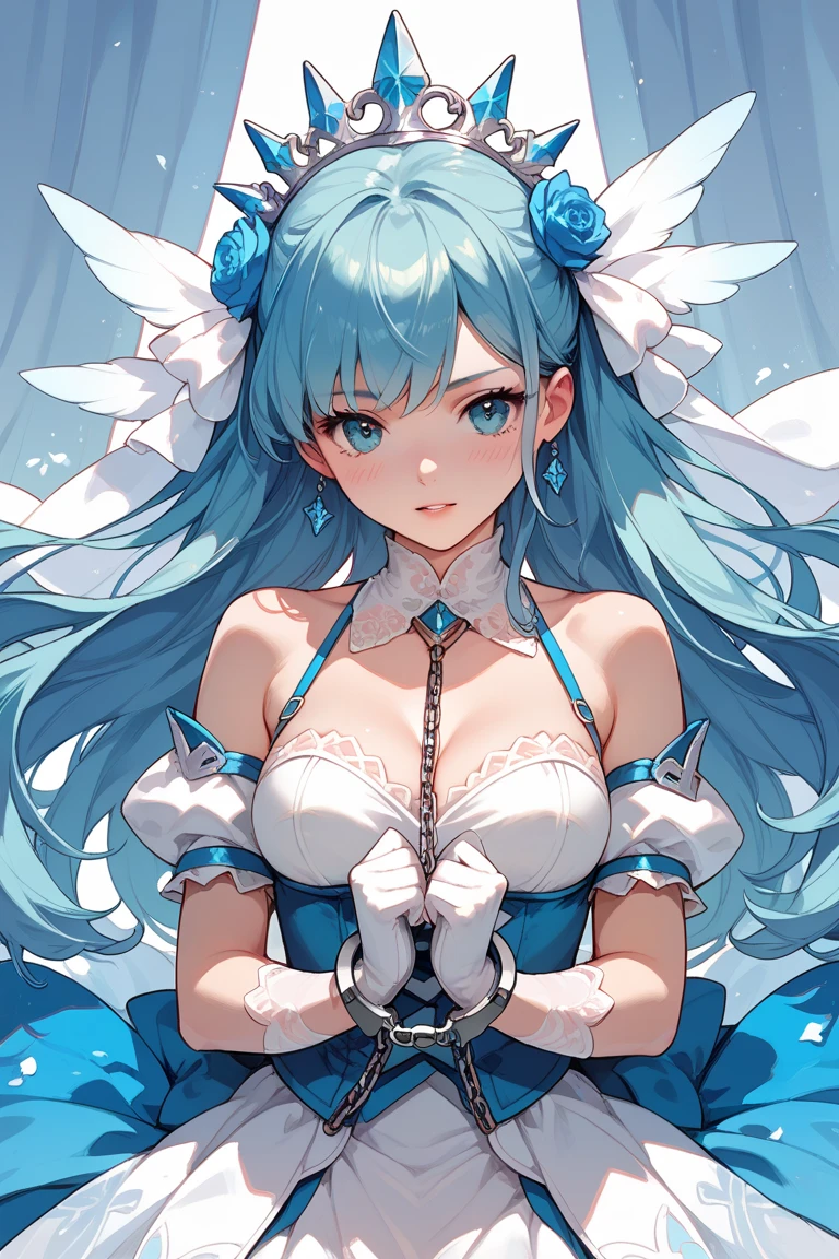 blue hairs,Blue and white clothes,Sexy big breasts,Sell cute very cute sweet girl