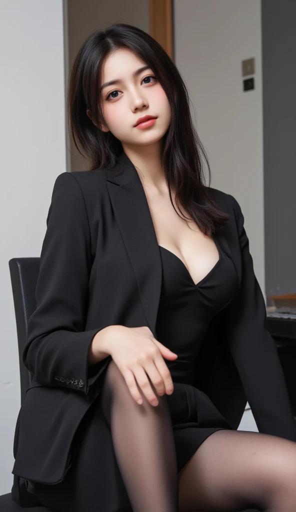 woman in a suit using a tablet computer in a room, working, sun yunjoo, still from a live action movie, park shin hye as a super villain, full device, using a magical tablet, iu lee ji-eun as a super villain, profile pose, [ realistic photo ]!!, shin min jeong, serious business, lazy, elegant look, very detailed, very detailed and sharp facial features, detailed nose, detailed shinning and glossy eyes, full glossy lips, perfect face, very detailed and shinning natural hairs, perfect body, very detailed and natural skin, very detailed surroundings, perfect cute natural cleavage, full body shot