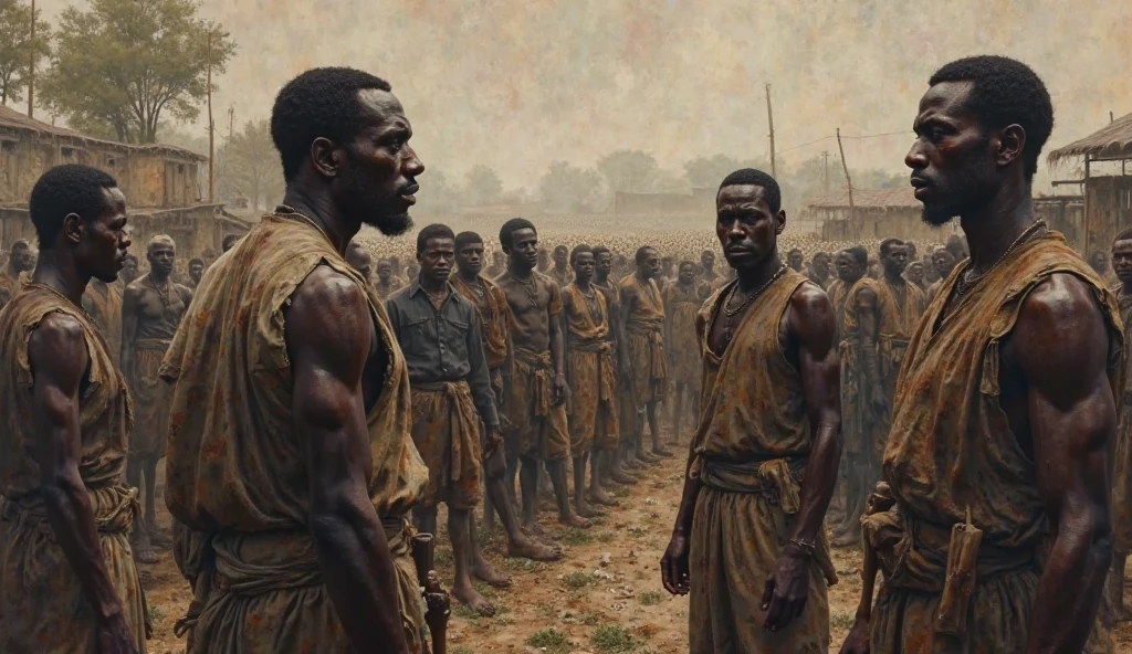 Oil painting style，The Early Years of the United States，Cotton fields，Um homem caucasiano，Hideous-faced，Caucasian man holding a whip，A lot of black people，Black people picking cotton，White people whip black people to urge them to do what they want，Black people are suffering