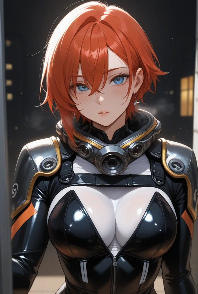 Girl, short orange hair, round breasts, perfect body
