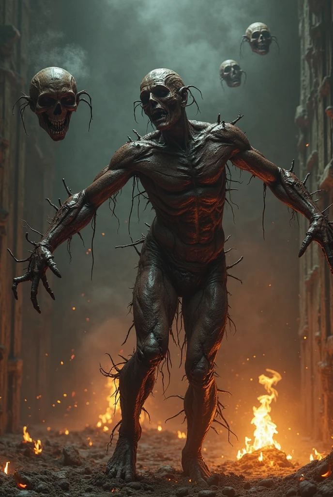 monstrous, Beautiful, Masterpiece, Best quality, perfect lighting, NSFW, monster smile with crooked fangs, mask covering eyes, Very skinny, disproportionately long arms, head of a vulture, scruffy dirty feathers, A sinister aura, something, chained, deity, cultist clothing, full body