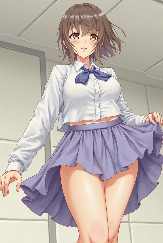 (black skirt:1.5), (anime:1.5), (official art:1.5), (lift up one's skirt:1.5), (expose one's white cotton panties:1.5), (white background:1.0), (best quality:2.0), (masterpiece:1.0), (full body:1.0), (solo:1.0), (a yo cute girl:1.2), (long skirt:1.1), (dark blue skirt:1.0), (pleated skirt:1.0), (school uniform beige blazer:1.0), (dark blue necktie:1.0), (black socks:1.0), (loafers:1.0), (ideal ratio body proportions:1.1), (lanky:1.1), (tall:1.1), (slender:1.1), (small breasts:1.1), (smaller face:1.1), (tareme:1.3), (detailed beautiful eyes:1.3), (detailed beautiful face:1.3), (glowing black eyes:1.0), (bob cut hair:1.0), (black hair:1.0)