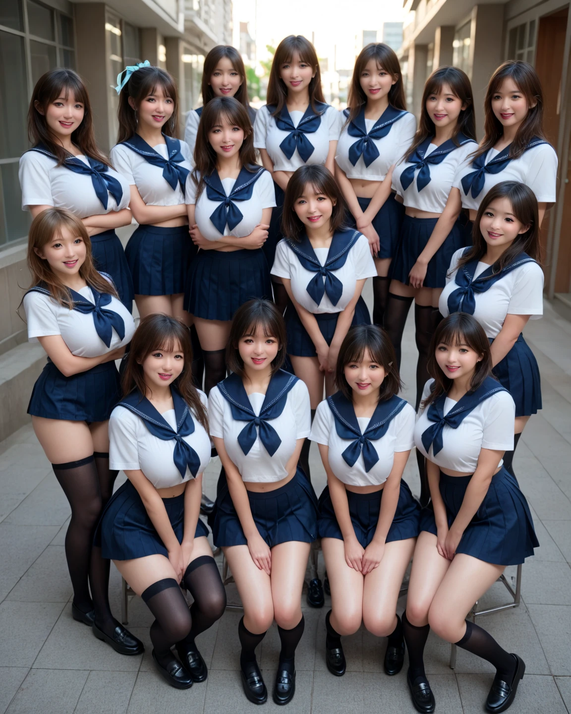(highest quality、4K、High resolution、masterpiece: 1.2)、Very detailed、Genuine、Cowboy Shot、Bright colors、Studio Lighting、Sharp focus、Professional、(A beautiful 15 year old woman)、(super beautiful)、(Correct Anatomy)、(完璧なProfessionalポーション)、(Long eyelashes)、(Delicate and captivating eyes)、(Erotic and delicate lips)、(彼女の顔はVery detailedかつ鮮明)、(Big Breasts)、(well-shaped breasts)、(Porcelain-like skin)、(Medium Hair)、(smile)、(Sailor-style costume:1.45)、(Fluorescent and flashy costumes)、(top quality underwear)、(Top　Of　The　Topアイドル)、(Singing and dancing on a stage with a luxurious concert set)、(Dancing vigorously and exposing panties)、(Feeling elevated、Are sexually aroused、Sexually climaxed facial expressions:1.45)、Hair moving violently、Topアイドルグループの中心メンバー、Spotlight、looking at the camera、Dome Tour Final Performance、A packed house of fans、Avid Fan、Large crowd、Enthusiastic audience、People clapping and cheering々、Diverse People々group of、Excited faces of the crowd、Packed stadium、An exciting atmosphere、Audience expectations、Crowd Energy、The buzz of lively conversation、Cheers echo through the air、Flags waving in the crowd、smileの海、Fascinating performance on stage、Camera flashes in the crowd、The person who captures the moment々、Togetherness and shared experiences、The excitement of being part of something big、A memorable event worth celebrating、The joy of entertaining、The power of music and performance、Vibrant colors、Dynamic Lighting、Amazing visual effects、Captivating scenes with attention to detail、immersive experience、Vibrant atmosphere、Captured excitement、It&#39;s like being transported to another world、The magic of live entertainment、cr1r3