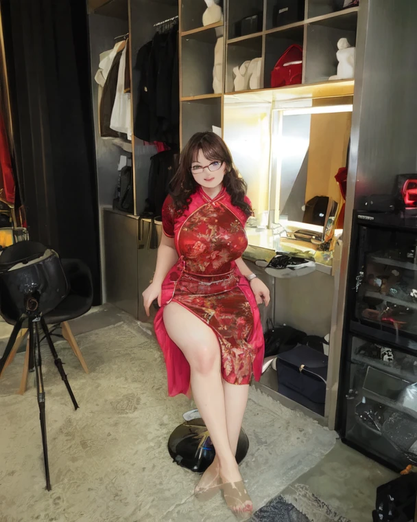 ((NSFW)),1 girl、Bob hair with bangs、Black Hair、A very pretty girl looked at me and smiled..、Baby Face、19 years old、She's slim but has big breasts、Healthy Thighs、Red off-shoulder mini skirt Chinese dress、A Chinese dress with very delicate embroidery、At a Chinese restaurant、A clerk at a Chinese restaurant、Anatomically correct、Accurate limbs、Precise fingertips、Photorealism,White lace panties
