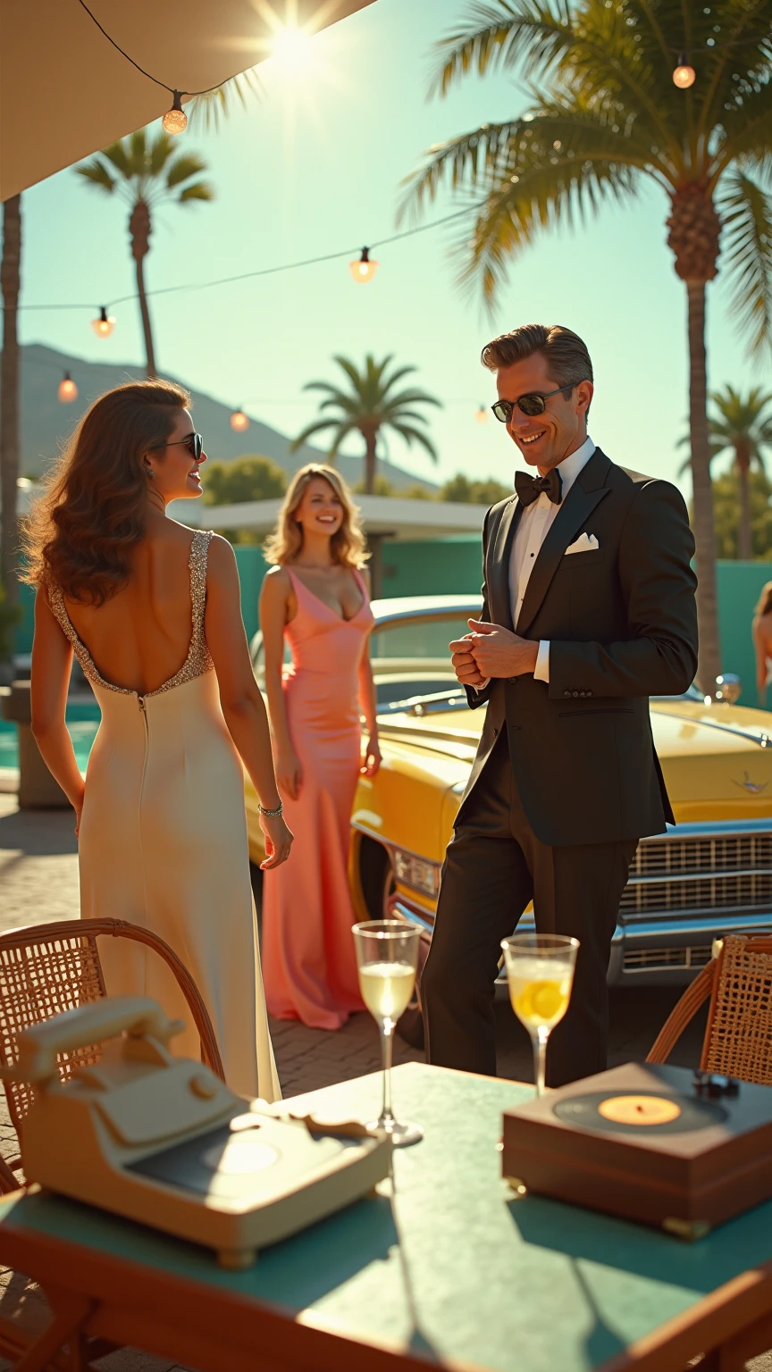 A charismatic young wizard in a royal blue robe stands with confidence. Beside him, two stunning women dressed in sophisticated, minimal clothing, representing wealth and allure. The backdrop features a large, ultra-modern house with a pristine garden and swimming pool. High-end sports cars, like a Porsche and Aston Martin, are displayed prominently, highlighting a life of wealth and luxury. The scene captures the essence of magical opulence and financial success, with every element emphasizing wealth and prestige