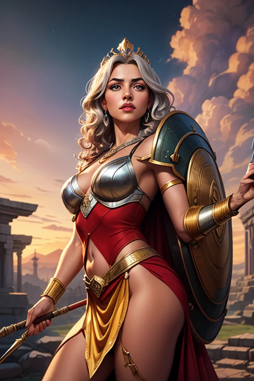 There is a curvaceous Hispanic woman (huge breasts, cleavage, red and blonde colored shaved side hairstyle) with Tribal tattoos all over her body and wearing a long flowing gown made of wind, clouds and fog, a beautiful artwork illustration, stunning digital illustration, Jen Bartel, exquisite digital illustration, tan and brown background, beautiful digital illustration, intricate digital painting, digital painting | intricate, highly detailed vector art, in style of digital illustration, gorgeous digital art, vector behance hd Jesper Ejsing, beautiful digital artwork